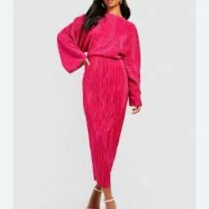 Boohoo Vibrant Pink Long Sleeve Dress